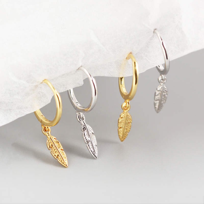 INZATT Real 925 Sterling Silve Minimalist Leaves Hoop Earrings For Women Party Plant Fine Jewelry Cute Accessories