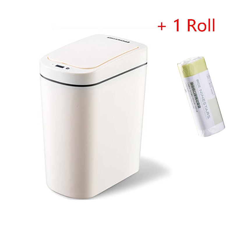 Ninestars slimme prullenbak met bewegingssensor, automatische afdichting, led-inductiedeksel, 7l asbakken, ipx 3 waterdicht: Romig en 1 rol