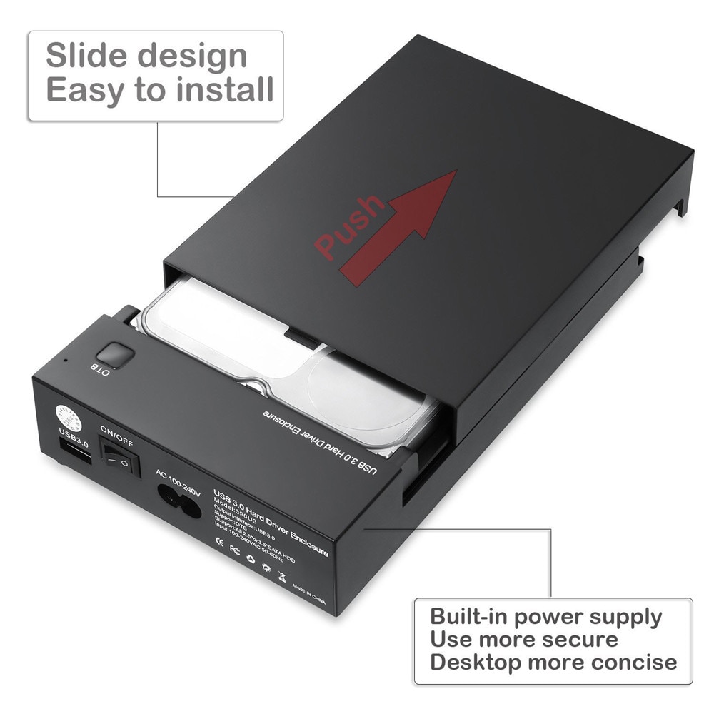Verktygsfritt 3.5 tum usb 3.0 to sata iii extern hårddisk hölje stödjer både 2.5 " & 3.5 " sata hdd ssd inbyggd adapter