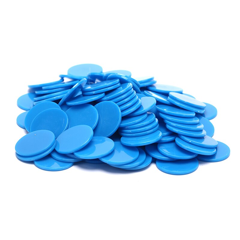 100 stk / lot 9 farver 25mm plastik poker chips casino bingo markører token sjov familie klub brætspil legetøj: Blå