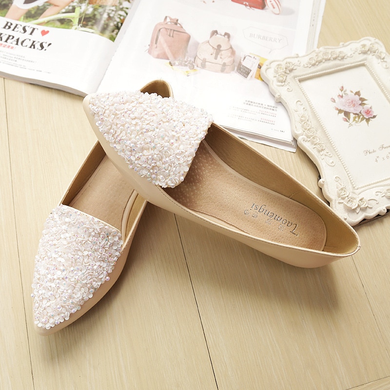 Femme chaussures marée paillettes sauvages bouche peu profonde bout pointu chaussures plates en cuir femmes chaussures décontractées n622