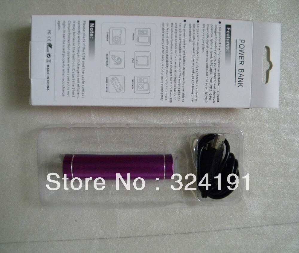 2600mAH portable Mini Power Bank for Smart phone, Camera, IPAD Toys Sportable Power Banks charger