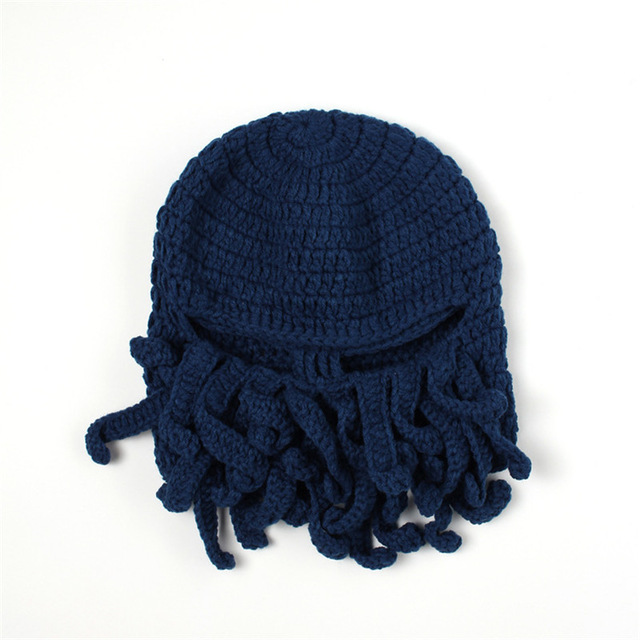 Nyhet rolig fest bläckfisk skäggmössa unisex djur cthulu virkad tentakel stickad vindmask skidkeps halloween hattar: 2