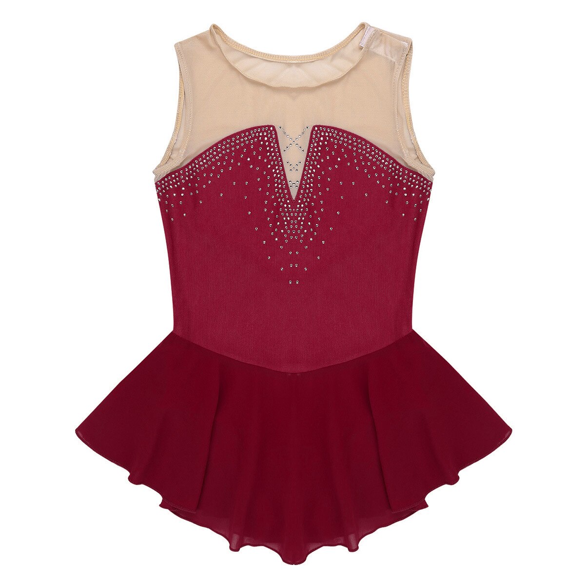 Îmbrăcăminte de dans din plasă cu strasuri strălucitoare pentru copii, costum de performanță pentru competiție, balet, gimnastică, tricou pentru fete, rochie de patinaj artistic