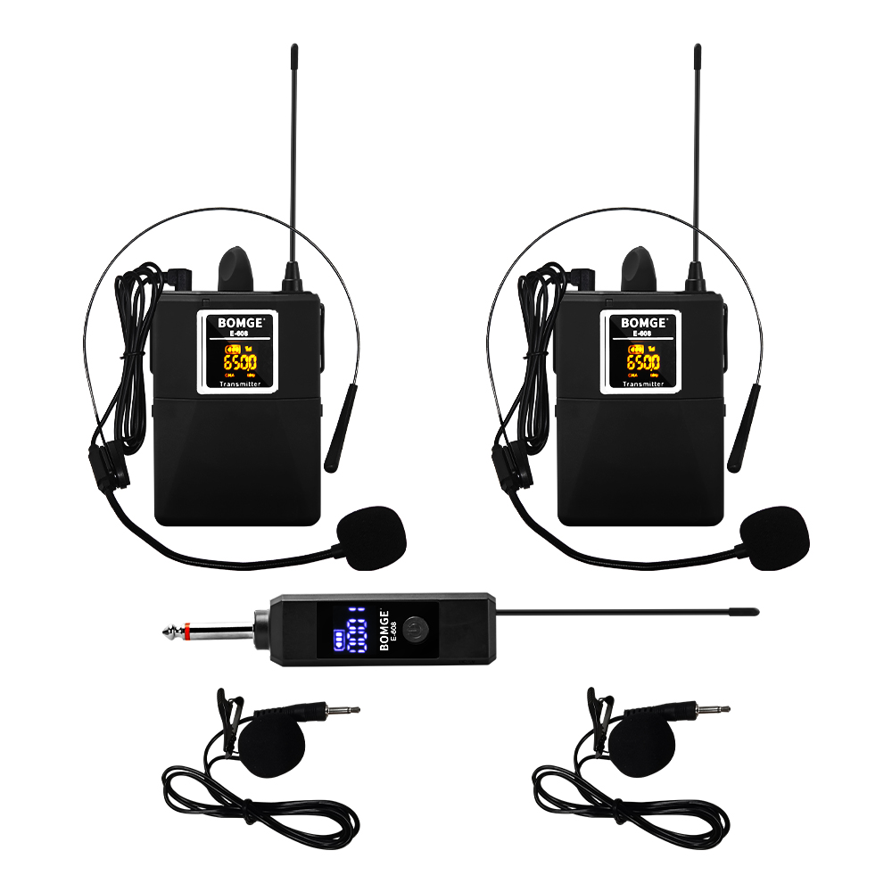 Micrófono Lavalier inalámbrico con auriculares Lavalier Beltpack transmisor receptor Collar auriculares micrófono para grabación de mezclador de audio: Morado