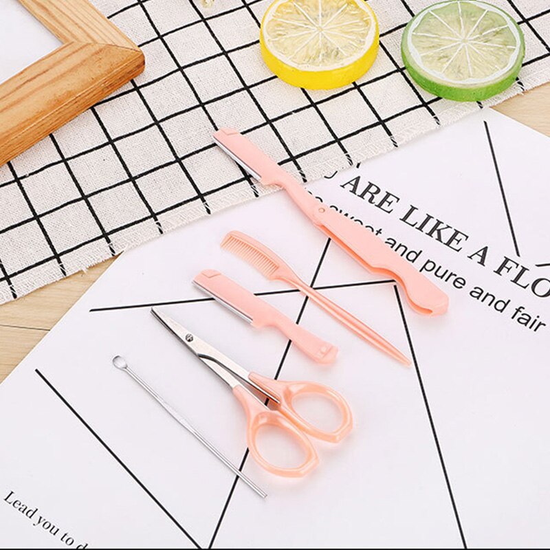 5pc/- delige set roze roestvrijstalen gereedschap voor lippen, haar, wenkbrauwen, scheermes, trimmer, scheermes, make-up, gezichtsverzorgingstools voor vrouwen