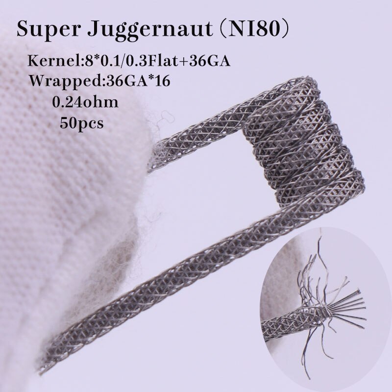 XFKM Ni80 Heating Wire Prebuilt coil Clapton Super Juggernaut alien coil For Serpent Mini RTA RDA RBA Atomizer Tank 50coils/ box: super juggernaut 50