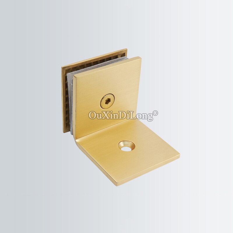 2PCS Brushed Gold Frameless Shower Brass Door Clamps 0/90 Degree Hinge Glass Clip Door Fittings Door Clamp Brackets GF390