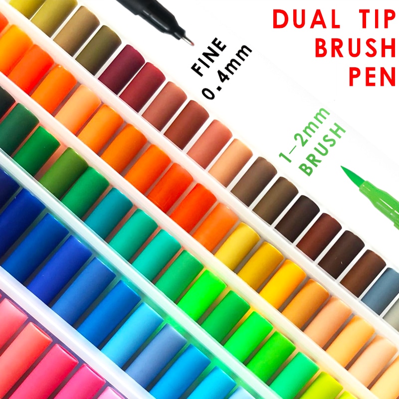 12/24/36/48/72/100/120 dobbeltspids vandfarve kunstmarkør, pensel highlighter pen til håndbogstaver skitsering note
