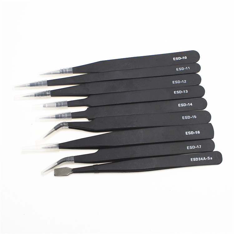 9 teile/satz ESD Anti-Statische Edelstahl Pinzette Set Kit Mit Tasche Für Elektronik Schmuck Präzision Reparatur Werkzeuge