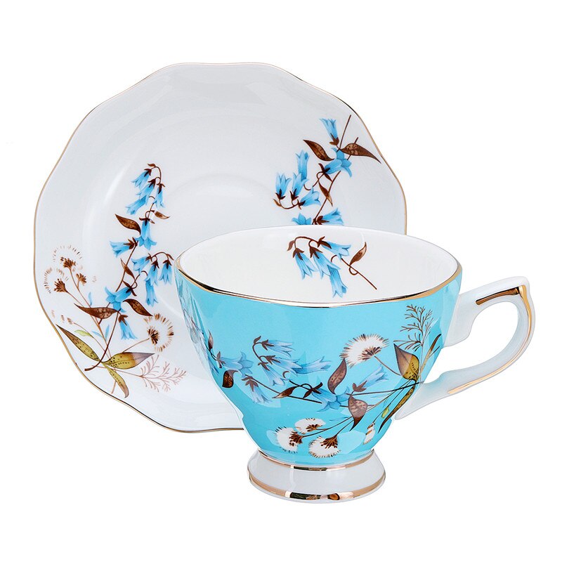 6 estilo 240ml azul rosa de británica de hueso taza de café de china y platillo Flor de cerámica juego de té Taza de té y platillo conjunto: Style 1