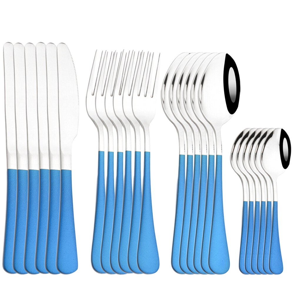 Set di posate in oro rosso 24 pezzi Set di posate in acciaio inossidabile 304 Set di stoviglie da cucina coltello da forchetta cucchiaio Set di stoviglie Set di posate: Blue silver