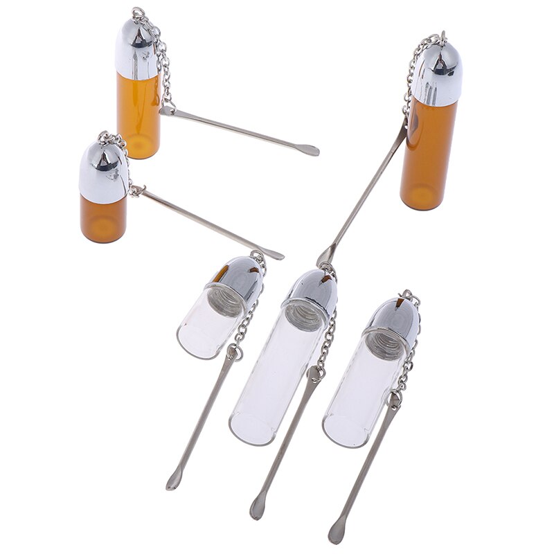 Glas Pil Doos Met Metalen Lepel Geneeskunde Opslag Container Dispenser Pil Case Clear Bruine Kleur 36 Mm/57 Mm/72 Mm