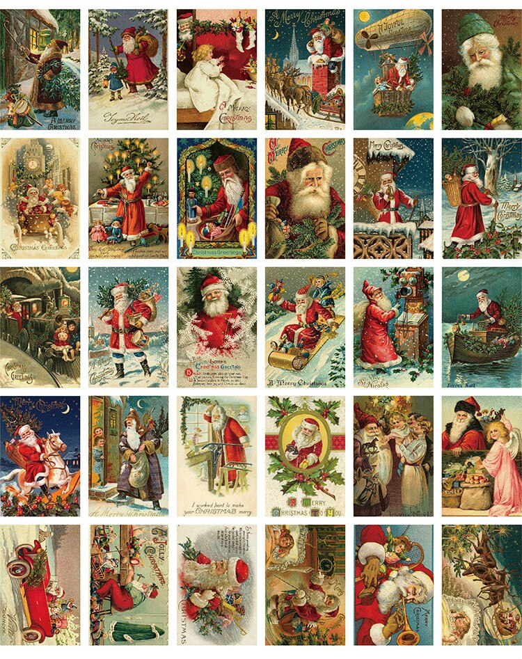 Una colección de postales navideñas de dibujos animados, de la hora de Navidad, Mensaje, tarjeta de felicitación, tarjeta de bendición, 30 piezas en: Christmas carol