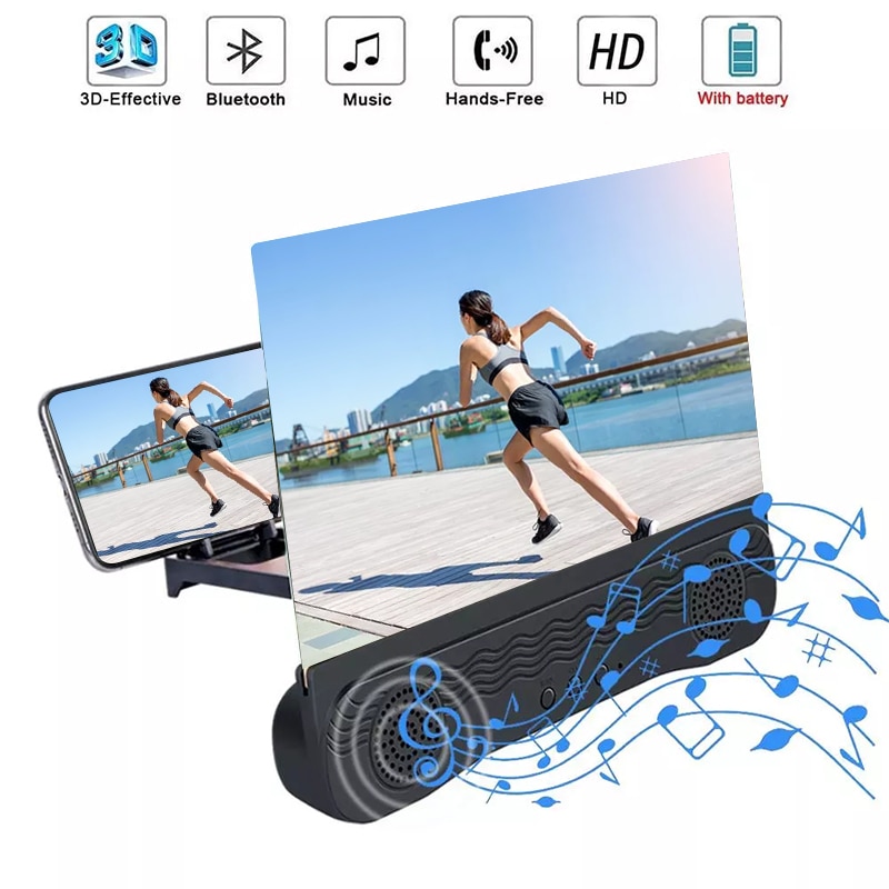 In Voorraad Hd 3D Screen Versterker 12-Inch Telefoon Screen Versterker Met Bluetooth Speaker Voor Xiaomi Huawei Iphone