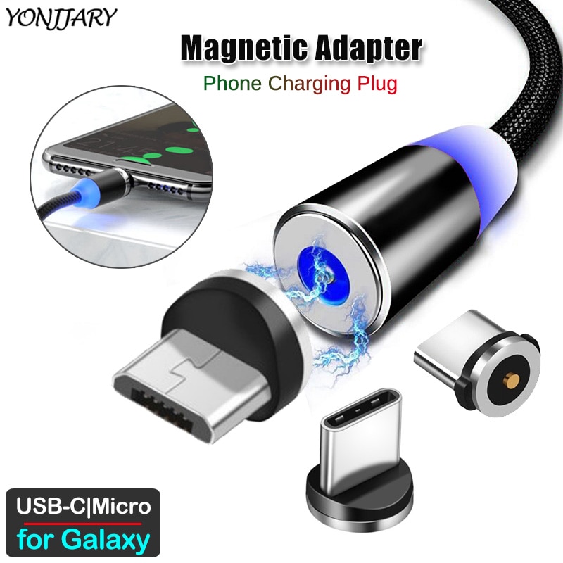 Round Magnetic Charging Cable Adapter for Samsung Galaxy A20 A30 A40 A50 A60 A70 A80 A90 S A31 A51 A71 M40 Micro USB Type C Plug