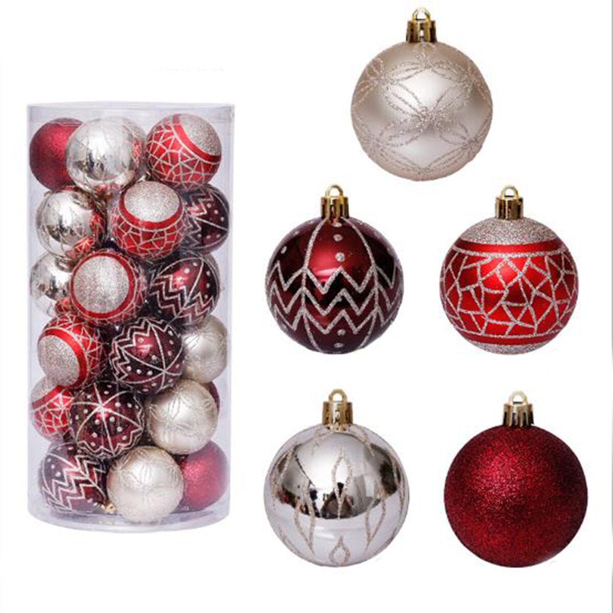 Ornamentos de plástico transparente para bolas, 6 cm, 30 peças, cor de bola de natal, decoração para casa, festa, mercado de natal, pingente de árvore