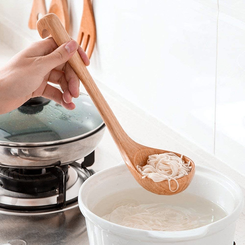Naturlig ske klassisk træ suppe-slev internationalt bambus køkken køkkenudstyr værktøj husholdning til madlavning ske med lang håndtag