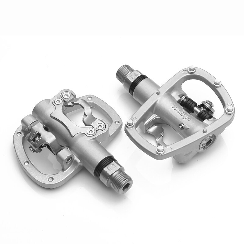 Wellgo R120B MTB Mountain Bike Clipless Pedals With Cleats SPD Compatible Bicycle Aluminum alloy Auto-lock self-locking pedal: Silver