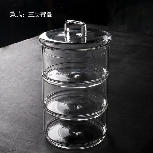Taide läpinäkyvä lasiastia hedelmäsalaattikulho kannella kotitalousyhdistelmä monikerroksinen säilytyskulho japanilainen lasiastiasto 400ml: D