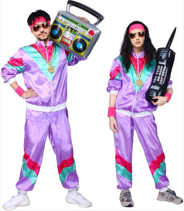 Trainingsanzug-Kostüme für Herren, 90er-Jahre-Hip-Hop-Muschelanzug, Kostüm für Herren, 80er-Jahre-Retro-Trainingsanzug, Jacke, Disco-Kostüm, Windjacke und Hose: S / Lila
