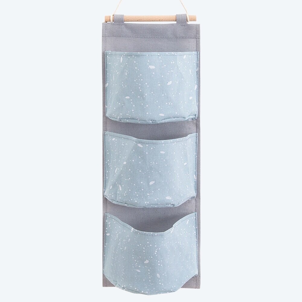 Cotton Linen 3 Pockets Hanging Storage Bag Door Back Wall Bedside Cabinet Grocery Hanging Organizers : QE2605 (1pc)