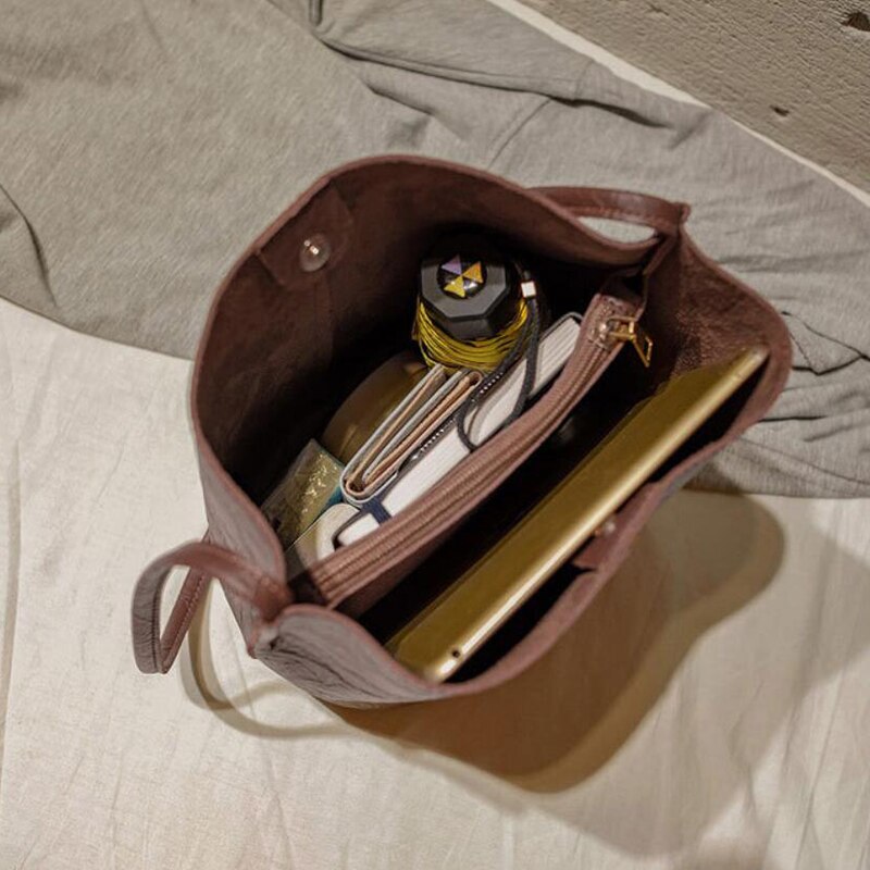 Retro bucket bag pu letaher skuldertaske stor kapacitet crossbody taske let shopping skuldertaske avanceret dame håndtaske