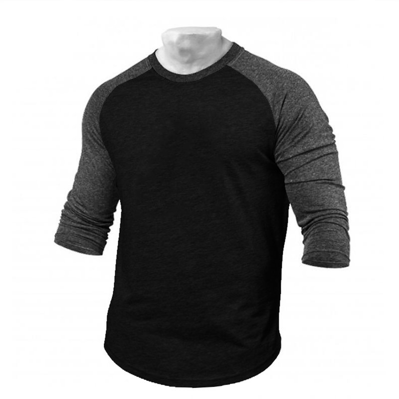 T-Shirt da corsa Fitness uomo primavera autunno Patchwork manica a sette quarti o-collo T-Shirt da baseball abbigliamento da palestra per uomo T-Shirt in cotone: black gray / M