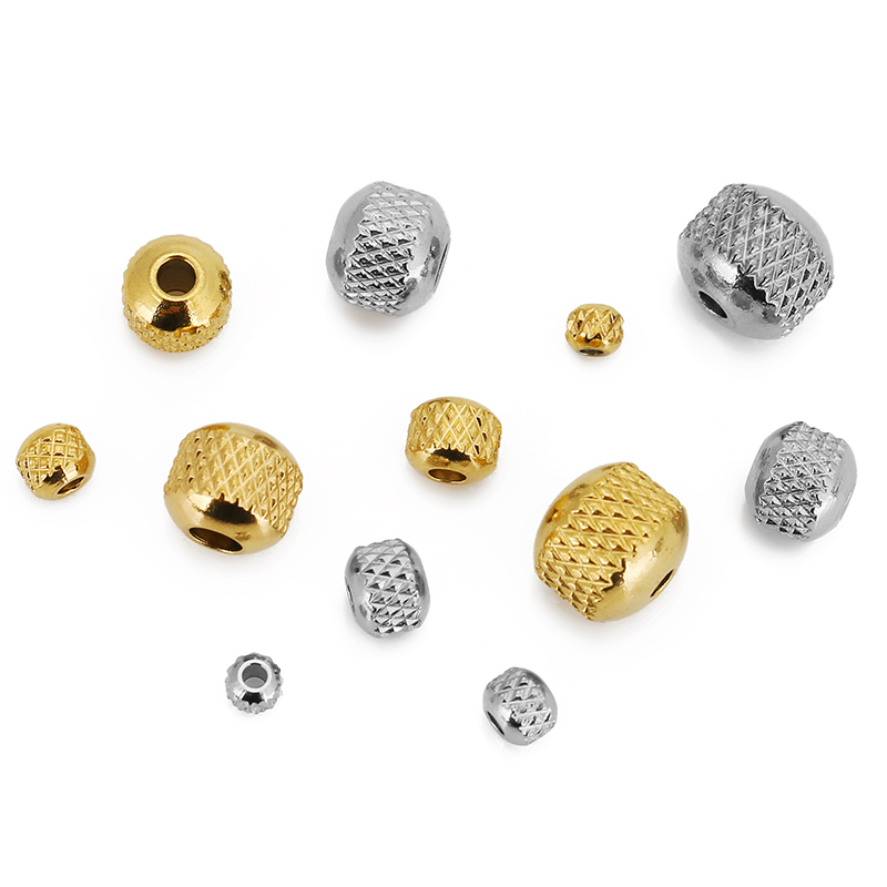 30pcs 3/4/5/6/7/8mm Stainless Steel Beads Gold Color Ridged Cyclinder Tube Spacer Loose Beads for Jewelry Making DIY Findings