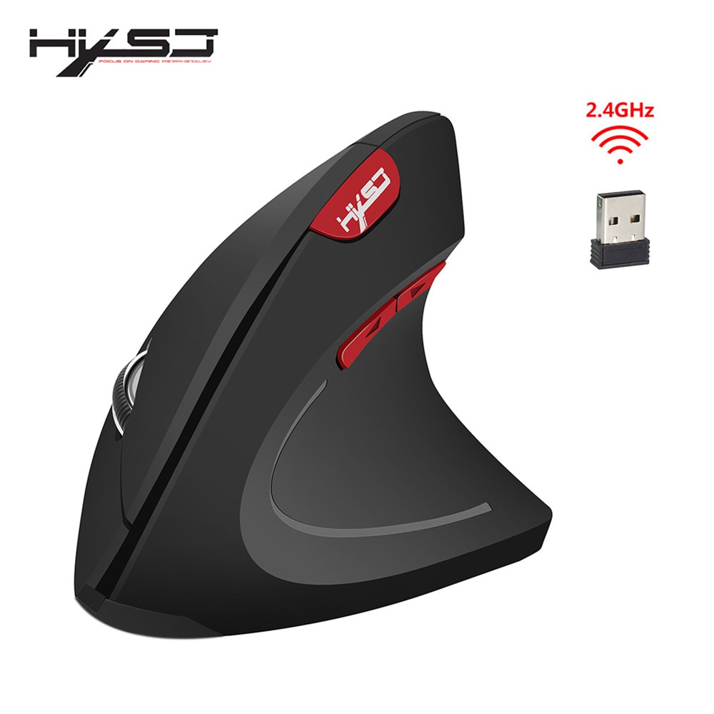 HXSJ T24 Mouse Senza Fili Del Mouse Ottico Ergonomico 2.4G 2400DPI Gaming mouse verticale Del Mouse Con Ricevitore USB raton inalambrico ordenador: Black