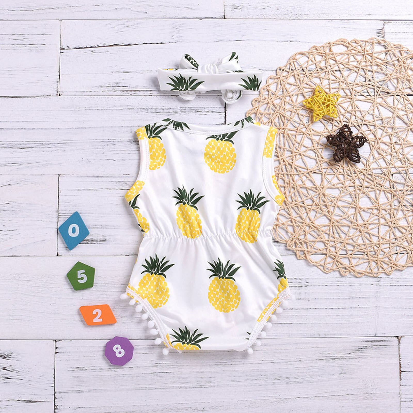 Vêtements d'été pour bébés filles et garçons, body à franges, bandeau ananas, tenue florale sans manches, combinaison 2 pièces,
