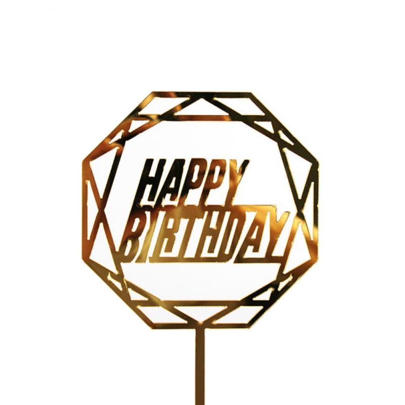 1 stücke Acryl Glücklich Geburtstag Kuchen Topper Gold Silber Flash Kuchen Topper Einsatz Für Cupcake Geburtstag Party Dekoration: J