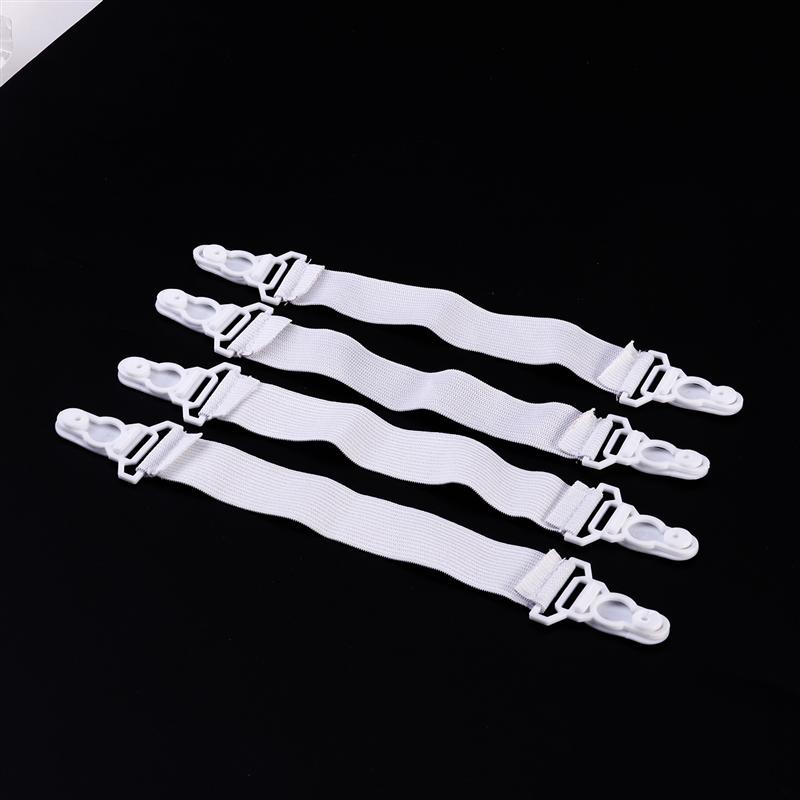 OUNONA 4pcs Garter Style Elastic Bed Sheet Grippers Garter Fastener Straps with Rubber Button Hook & Clasp