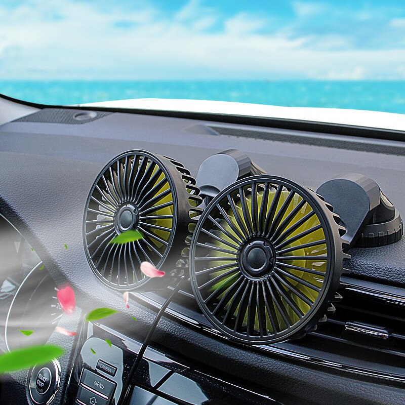 Ventilador de coche de doble cabeza con USB, accesorios creativos para coche, aire acondicionado portátil para automóvil, ventilador de refrigeración automático