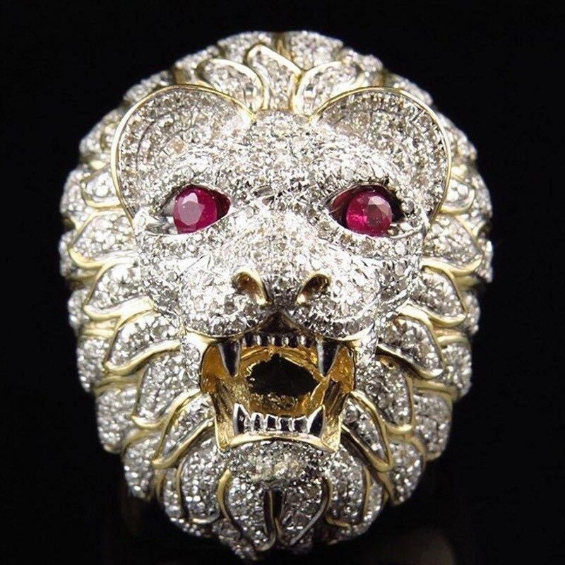 Milangirl Lion Head Punk Luxury Rings For Men Party Club Gothic Championship Rings Jewelry