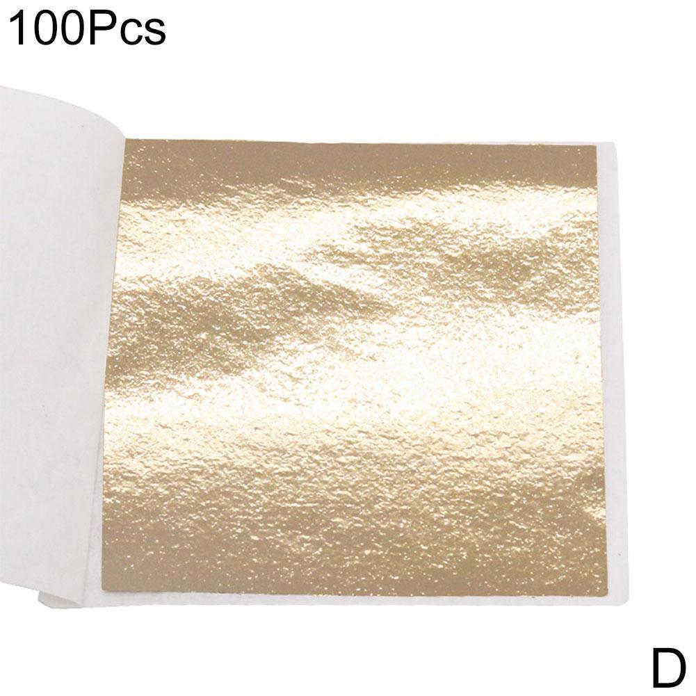 100pcs Slip Films DIY Gold Foil Paper Double Sided Decor Paper Sheets Leaf DIY Leaves Decoration Paper Gilding Crafts Desig W5E9: D