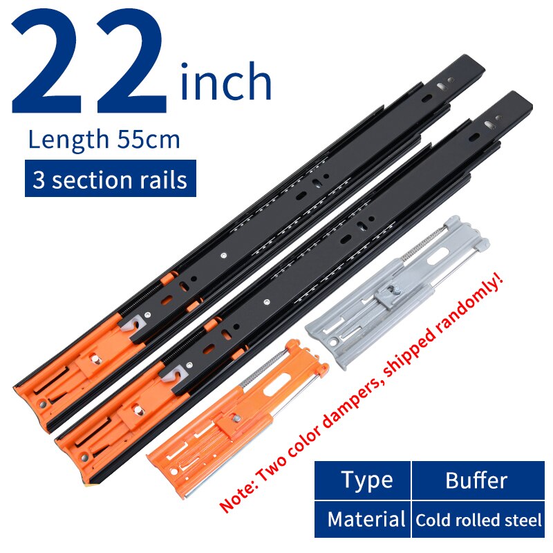 Glissières de tiroir à tampon en métal 10-22 pouces, largeur de voie 45mm, Rail silencieux à trois sections, raccords de quincaillerie pour meubles: N  4510 12inch