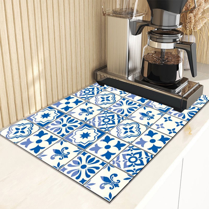 Absorberend Servies Schotel Droogmatten Boho Bloemen Bureau Afvoer Pad Hittebestendige Tegenmat Antislip Aftappen Placemat Keuken: L / green