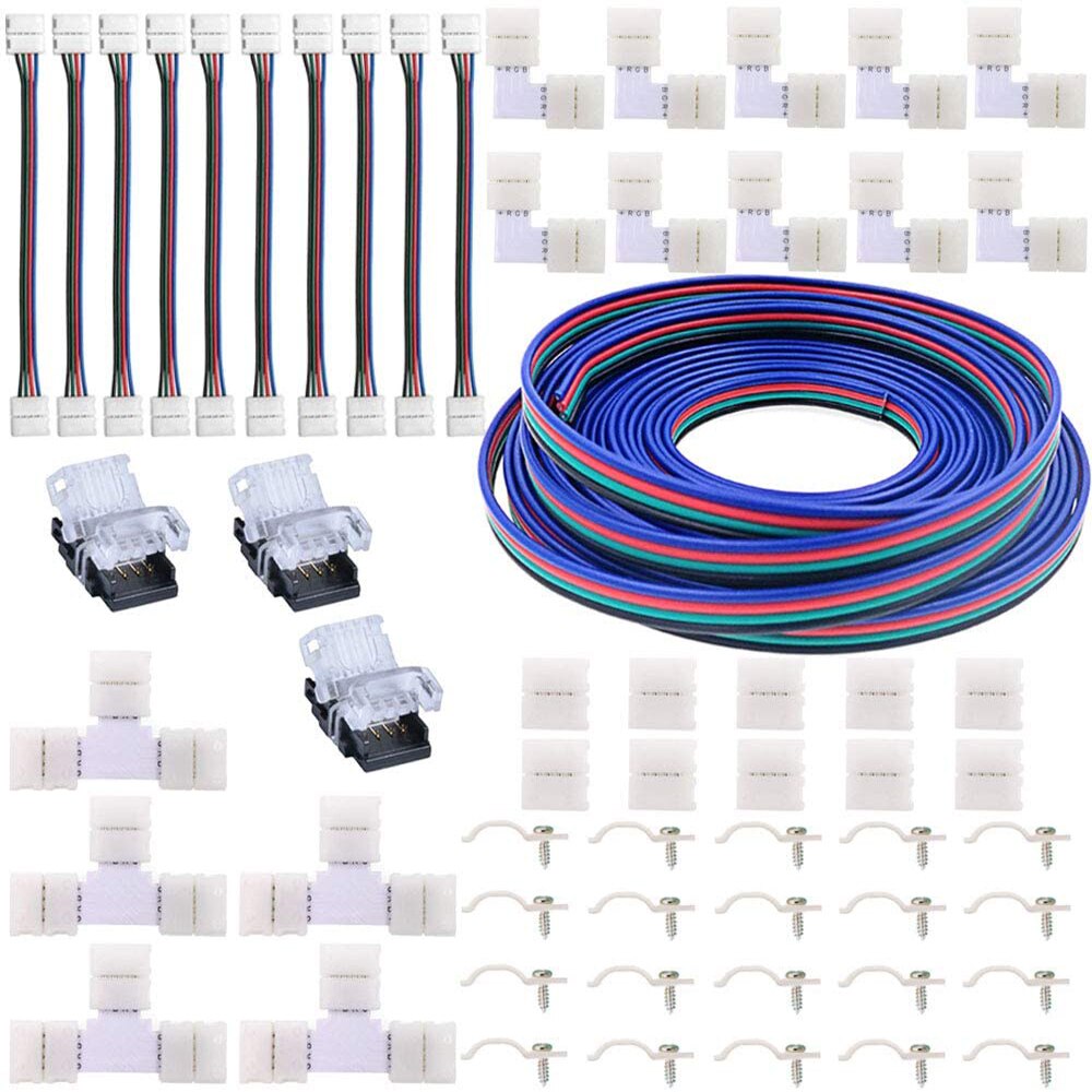 10mm 4Pin RGB tira de LED de conector de Luz Kits con T/L-en forma de tira sudaderas Clips en tira alambre conexión Terminal de empalme de tira LED: 542