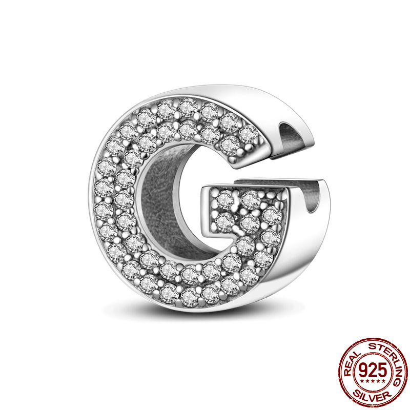 26 A-Z Alphabet perles 925 en argent Sterling lettre d'amour breloque ajustement Original Pandach bracelet à breloques Bracelet CZ Zircon perle bijoux: BLEU CIEL