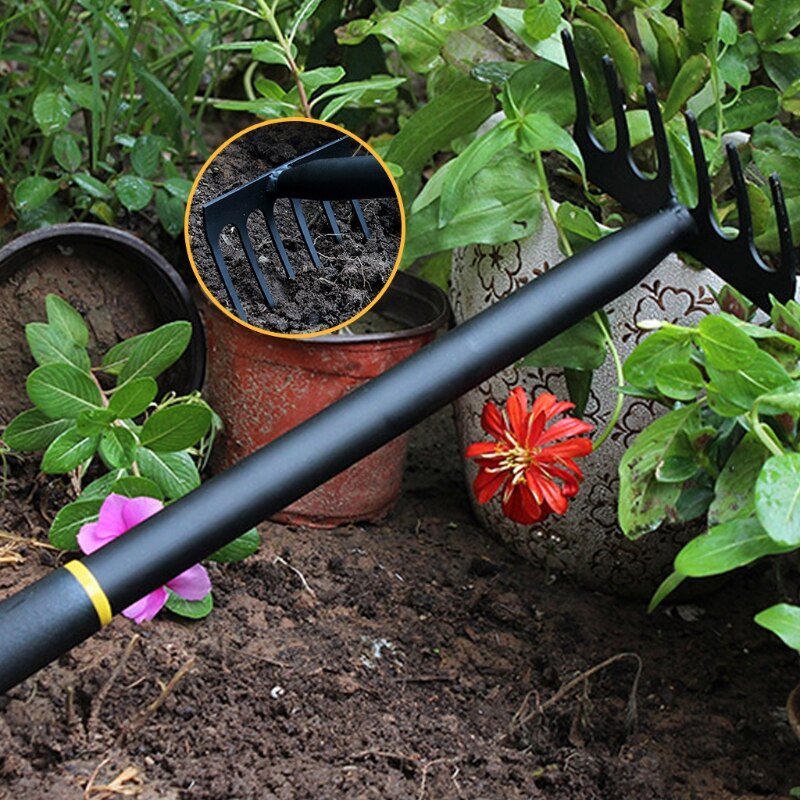 Tuin Hand Hark-6 Tanden Metalen Tuin Cultivator Hark Kleine Helmstok Gereedschap Met Hoge Carbon Staal Heads Voor Planten