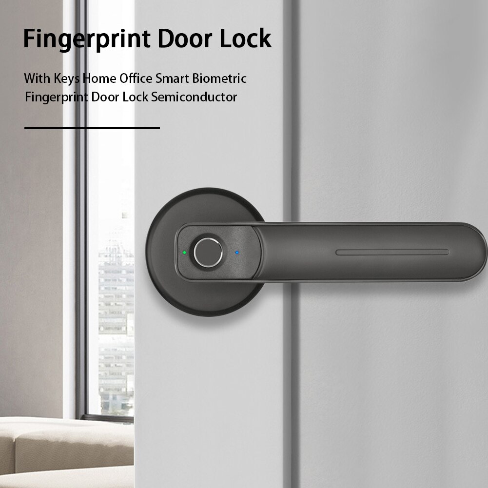 Eenvoudig te installeren, veilig appartement handvat, vingerafdruk deurslot, usb-poort, hardware, thuiskantoor, elektrisch, slim met sleutels, zinklegering: Grijs