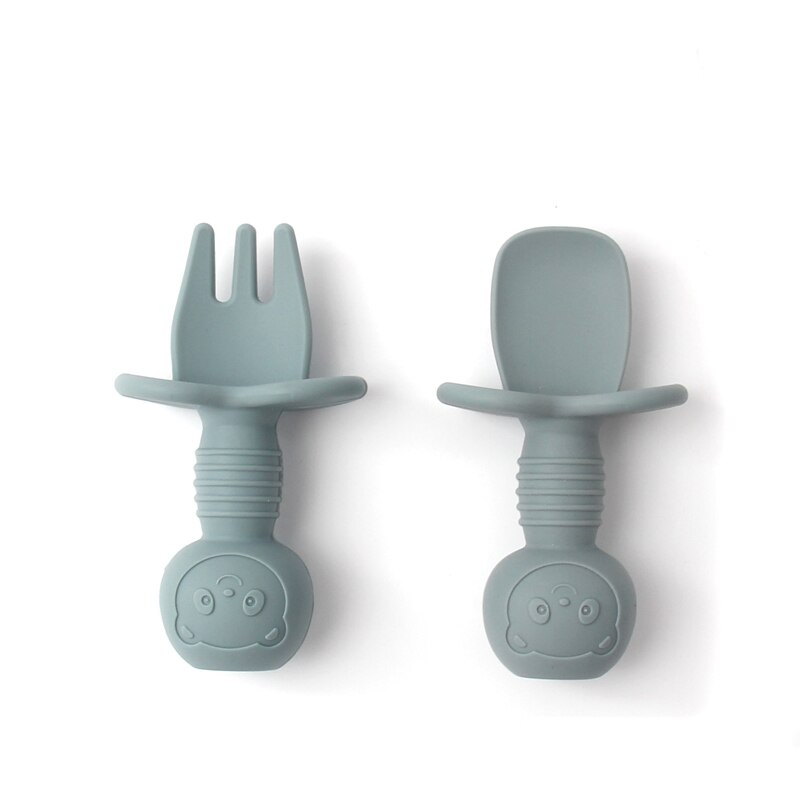 Juego de 2 unids/set de vajilla de silicona para bebé, utensilios de entrenamiento de autoalimentación, de fácil agarre, tenedores de mango corto: S6