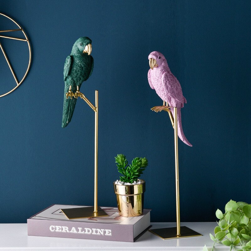 Figuras en miniatura con de loro y animal simulado de resina creativa de estilo nórdico, adornos para manualidades de pájaros, decoración moderna de oro para el hogar