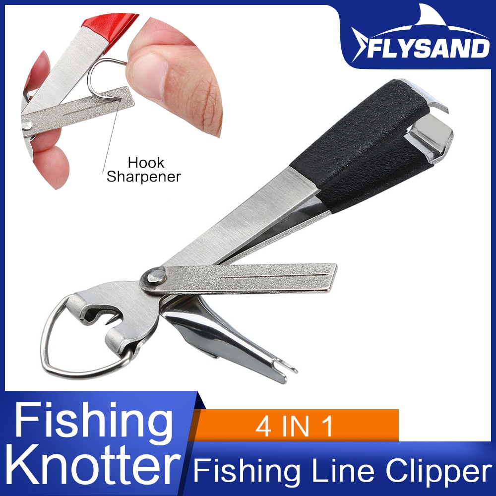 FLYSAND 4 en 1 attache rapide noueur à ongles ligne coupe tondeuse pince crochet aiguiseur matériel de pêche outils de noeud rapide