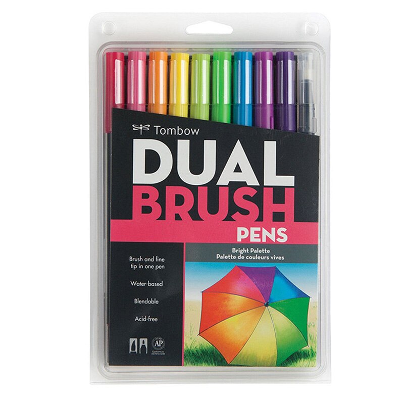 TOMBOW-rotulador de doble pincel ABT para acuarela, conjunto de 108 colores, dibujo, caligrafía, Pastel brillante, retrato de galaxia gris: Bright Palette