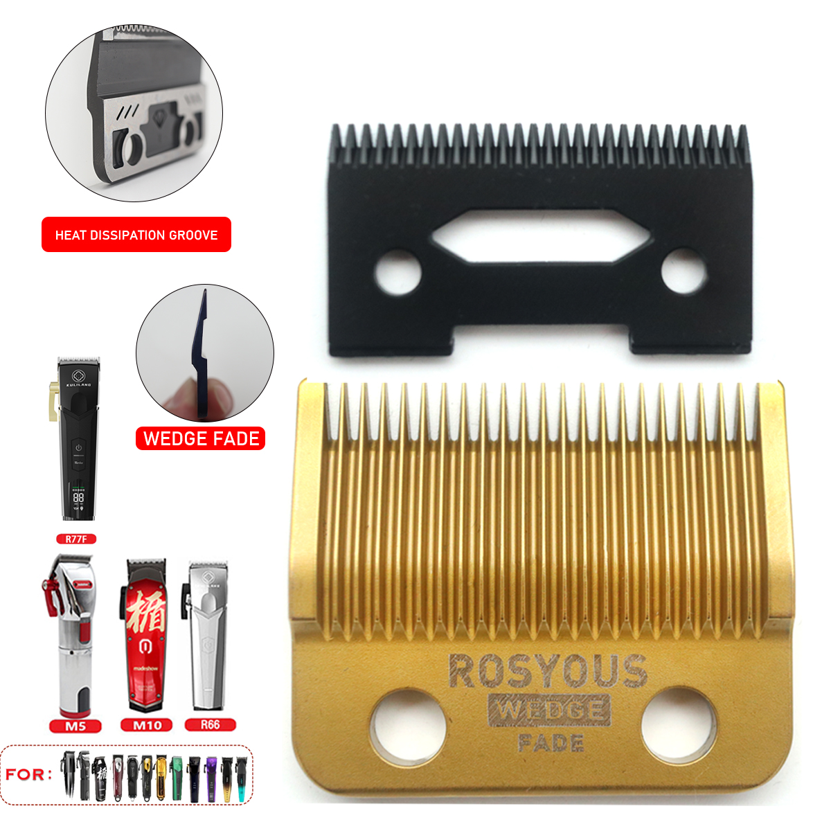 DLC FADE Blade Replacement for 2020C KULILANG VGR V003 Madeshow M10 Hair Clipper Titanium Plated Ceramics Blade: Ivory