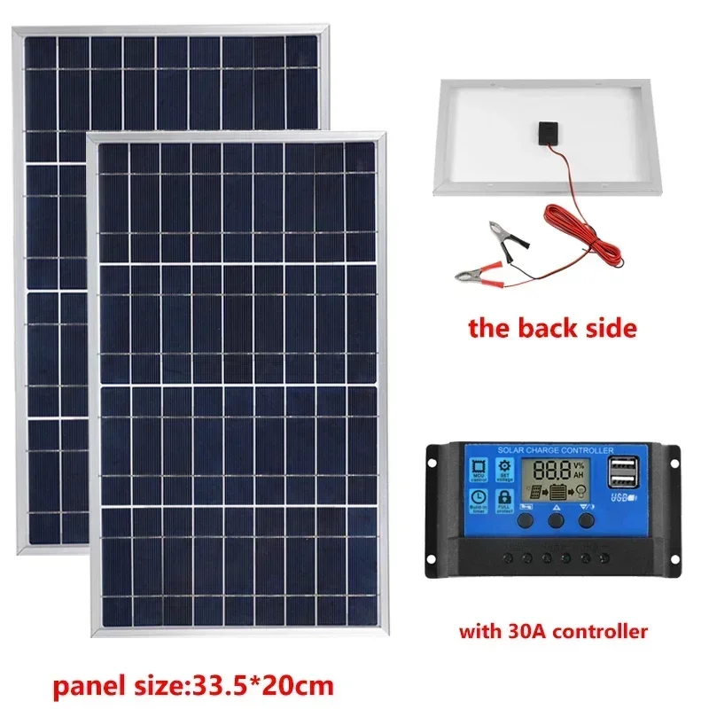 Kit de panel solar de 300W y 12V con controlador 10A-100A, puerto USB, cargador de batería solar portátil adecuado para acampar al aire libre, RV móvil: Lavanda
