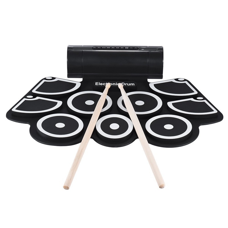 Portable Roll up Electronic USB MIDI Drum Set Kits 9 Pads Built-in Speakers Foot Pedals Drumsticks USB Cable For Practice: Default Title