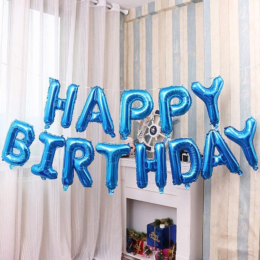 Self Inflating Balloon Happy Birthday Party Balloon Set Banner Bunting Foil 16 Inch Blue Letters Party Decorations Kid Balloons
